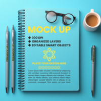 Mock up of spiral notebook and spring notepad featuring binder paper note and diary cover psd