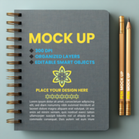 Spring notebook binder with notepad spiral notebook mock up for corporate paper use psd