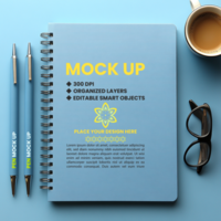 Corporate binder and spiral notebook cover mock up with spring notepad and diary note psd