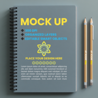 Spiral notebook and binder mock up showcasing notepad paper note cover in corporate setting psd