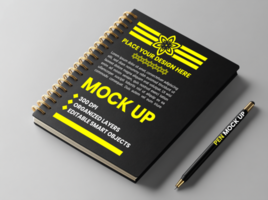 Corporate paper diary spiral notebook black cover mock up with notepad binder spring notebook psd