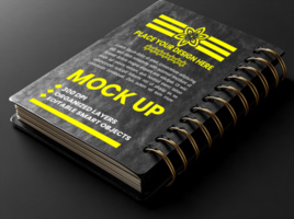 Spiral black notebook mock up with binder and spring paper notepad corporate diary and note psd