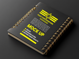 Spiral notepad and spring binder diary mock up with notebook black cover paper and corporate style psd