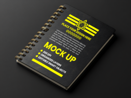 Spiral notebook binder mock up with corporate paper spring notepad black cover and diary note psd