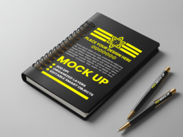 Spiral notebook black cover mock up for corporate binder spring notepad and paper diary use psd