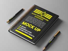 Black Spiral notebook and spring binder mock up with cover notepad and corporate paper note psd