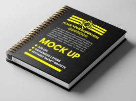 Paper note diary mock up with spiral notebook black cover spring notepad and binder corporate psd