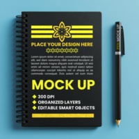 Spiral black notebook mock up with spring binder notepad and paper note for corporate diary psd