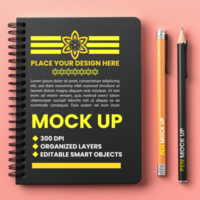 Spring diary black spiral notebook binder and paper mock up for corporate notepad and notebook psd