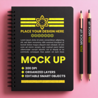 Spring notebook binder with spiral paper mock up and notepad black cover for corporate diary psd