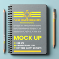 Spiral notepad and spring notebook binder mock up with paper diary gray cover corporate use psd