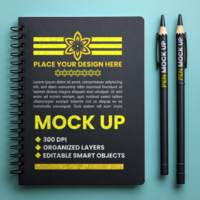 Binder paper spiral notebook and spring notepad black cover mock up for corporate diary use psd