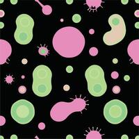 A pattern with pink and green bacteria on black background vector