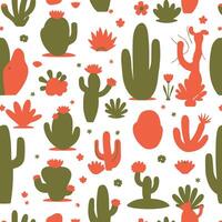 A cactus and plant pattern in red and green vector