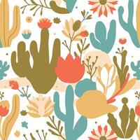 A colorful pattern with cactus plants and flowers vector