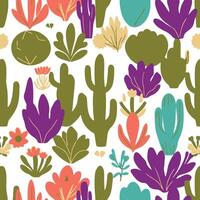 A colorful pattern with cacti and plants vector