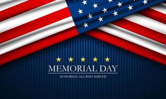 Memorial day background with American flag and honoring all who served text on stripes background vector