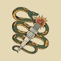 Retro Snake Igniting a Spark Plug vector