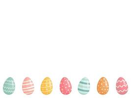 Colorful pastel Easter eggs with various patterns forming a bottom border on a white background. Perfect for greeting cards, banners, invitations, and spring holiday designs. vector