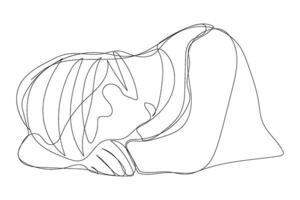 Minimal of continuous line headache stress sick not OK woman with line art design. vector