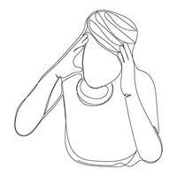 Design of continuous line headache stress man and male with minimal style. vector