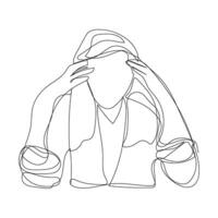 Design of continuous line headache stress woman with minimal style. vector