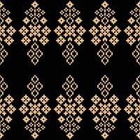Fabric pattern of black color background with ethnic pattern decorative. vector