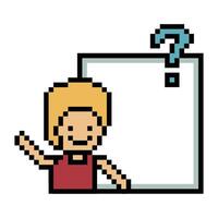 Character cute of man male or boy with question mark quiz board 8 bit. vector