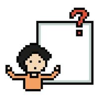 Art 8bit of man male boy with question mark quiz board cartoon. vector
