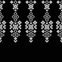 Pixel art of black color background with fabric ethnic pattern decor. vector