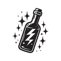 A bottle with lightning in it, with stars around it vector