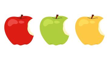Ripe, crisp red apple. Bite red, green and yellow apple. Set apples isolated on white background. vector