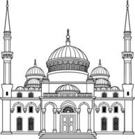 Architectural Line Drawing Of A Grand Mosque With Two Minarets vector