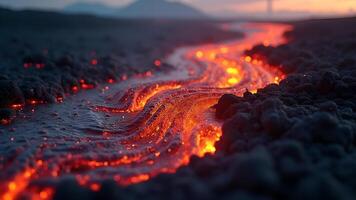A lava flow is flowing into the ground photo