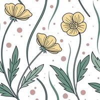 Whimsical watercolor buttercup seamless pattern with pastel splashes and drips on white vector