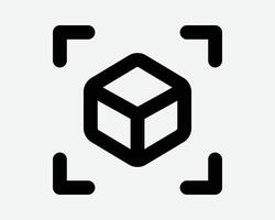 3D Cube Box Square Scan Sanner Zoom Image View Solid Black White Icon Sign Symbol Graphic Illustration vector