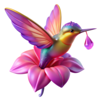 vibrant contemporary A tiny, iridescent hummingbird hovering over a vibrant fuchsia flower, droplets of dew clinging to its delicate feathers, in a macro photography style, lit by a warm, golden... png
