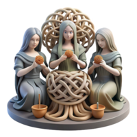 wonderful rustic stunning vintage The Norns weaving the threads of fate beneath Yggdrasil, Norse mythology, muted colors, intricate details, tapestry-like style exclusive original png
