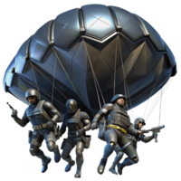 magnificent vintage A group of futuristic soldiers, in sleek black armor, rappelling down from a hovering dropship. Dark, tactical lighting. Military sci fi style 4K png