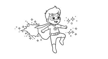 Coloring Page Featuring a Child Superhero Teleporting, Shown With a Simplified Sparkle Trail Behind Them vector