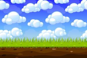 Game Background made from seamless endless elements-sky, clouds and grass. assets and layers for your 2D mobile games. Cartoon style game background vector