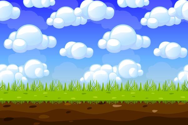 Game Background made from seamless endless elements-sky, clouds and grass. assets and layers for your 2D mobile games. Cartoon style game background