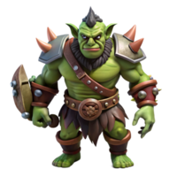 serene modern A fierce orc chieftain leading his warband, stormy lighting, dark fantasy style detailed png