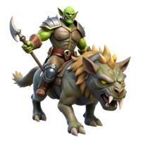 stunning modern A fierce orc chieftain riding a warg into battle, dynamic and action-packed lighting, realistic style high resolution png