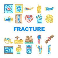 fracture break bone icons symbol set vector
