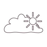 Black and white partly cloudy weather icon with sun and cloud in doodle style. Simple meteorology symbol for forecasts, climate apps, educational materials. vector