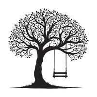 Tree with Swing Silhouette Symbol of Childhood Joy and Nature vector