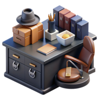 wonderful classic A private investigator's office, cluttered with files and cigarette butts, low-key lighting, realistic noir style genuine png