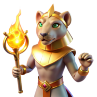 elegant abstract A powerful Sekhmet with the head of a lioness, wielding a khopesh, illuminated by fiery light. Egyptian mythology style high quality png