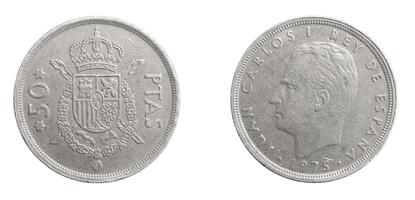 Spain fifty ptas coin on a white isolated background photo
